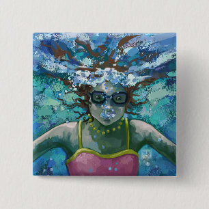 Under Water Swim 2 Inch Square Button