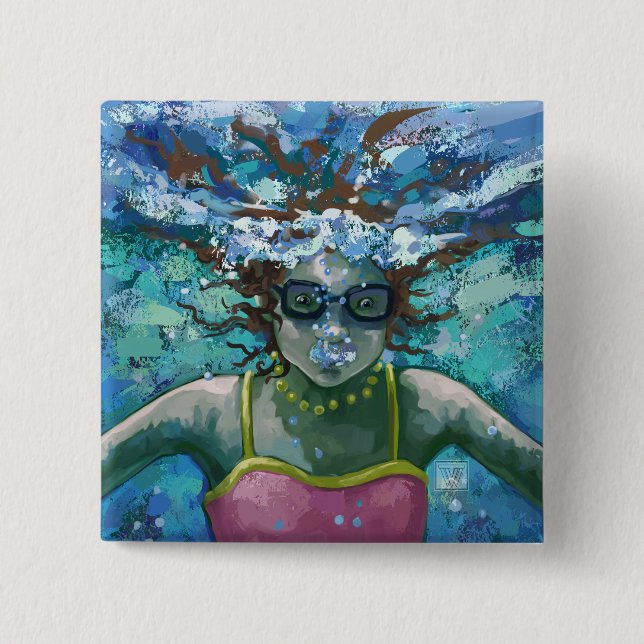 Under Water Swim 2 Inch Square Button (Front)