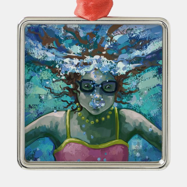 Under Water Swim Metal Ornament (Front)