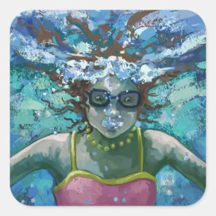 Under Water Swim Square Sticker