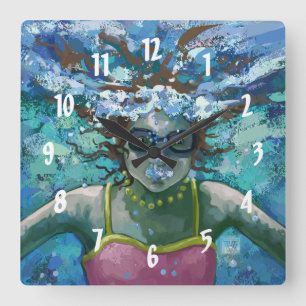 Under Water Swim Square Wall Clock