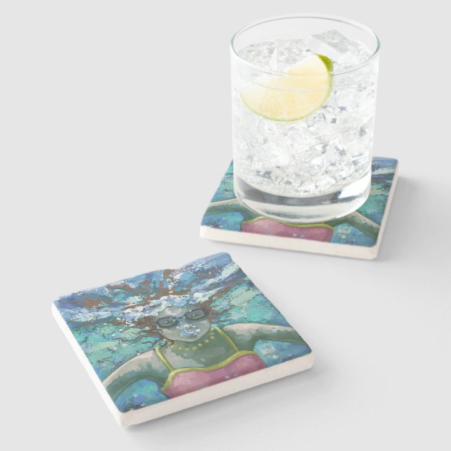 Under Water Swim Stone Coaster (Side)