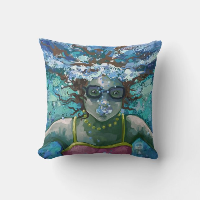 Under Water Swim Throw Pillow (Front)