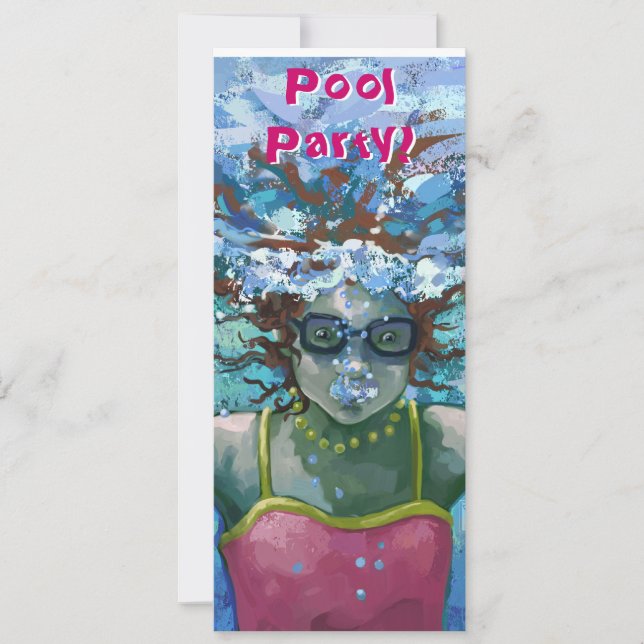 Under Water Swimmer Pool Party Small Invite (Front)