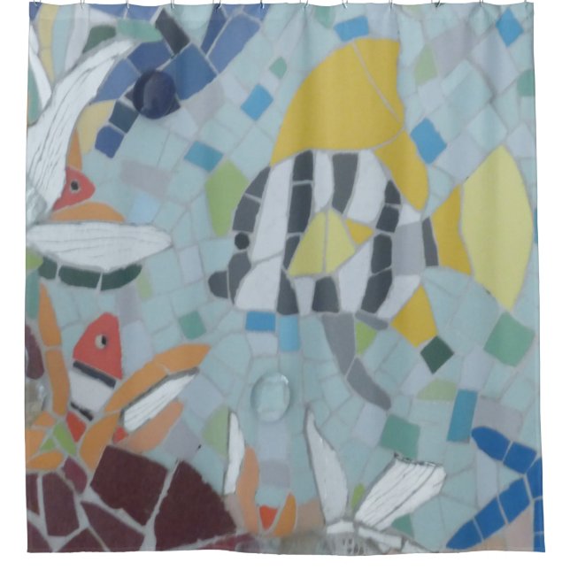 Under Water World Moonfish Mosaic Shower Curtain (Front)