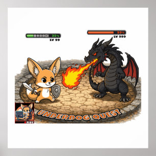 Underdog Quest Fennec Fox RPG Battle Dragon Chibi Poster