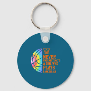 Underestimate a girl who plays basketball t shirt keychain