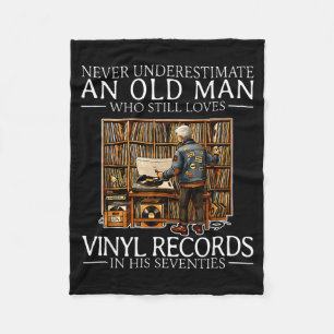 Underestimate An Old Man Who Loves Vinyl Records Fleece Blanket