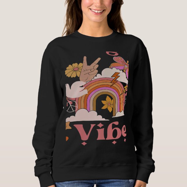 Undergrad Vibes School Groovy Retro Boho Rainbow C Sweatshirt (Front)