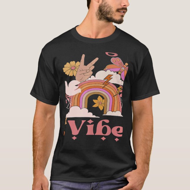 Undergrad Vibes School Groovy Retro Boho Rainbow C T-Shirt (Front)