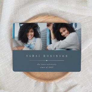 Underlined Simple Two Photo Graduation Announcement