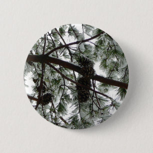 Underneath the Snow Covered Pine Tree Winter Photo 2 Inch Round Button