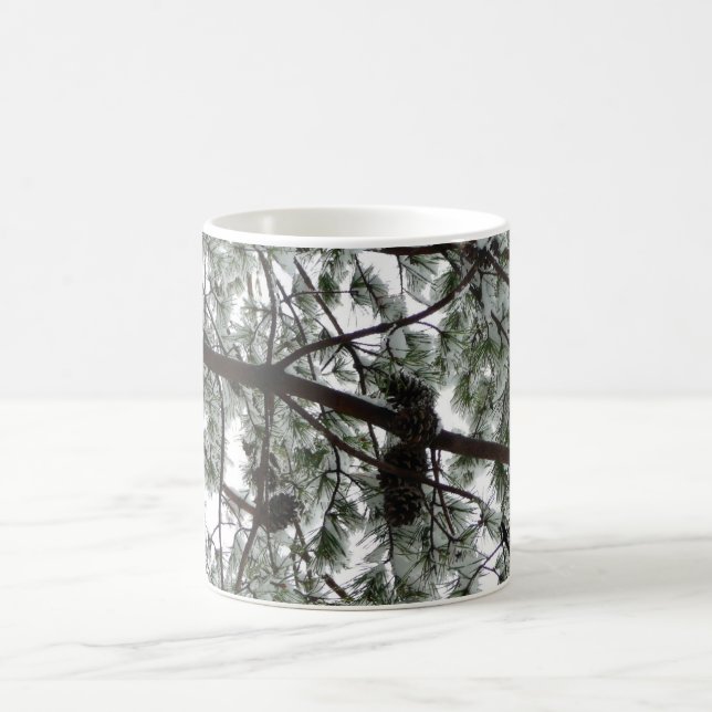 Underneath the Snow Covered Pine Tree Winter Photo Coffee Mug (Center)