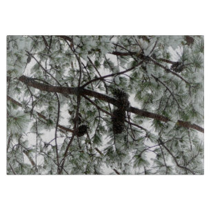 Underneath the Snow Covered Pine Tree Winter Photo Cutting Board