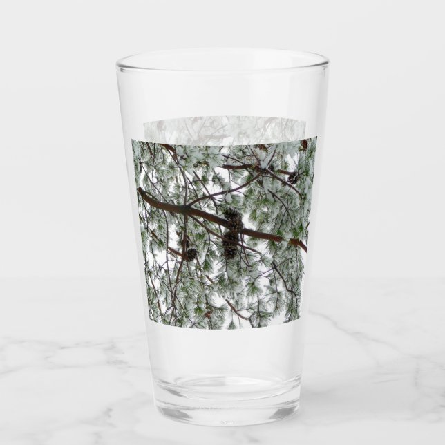 Underneath the Snow Covered Pine Tree Winter Photo Glass (Front)