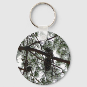 Underneath the Snow Covered Pine Tree Winter Photo Keychain