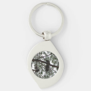 Underneath the Snow Covered Pine Tree Winter Photo Keychain