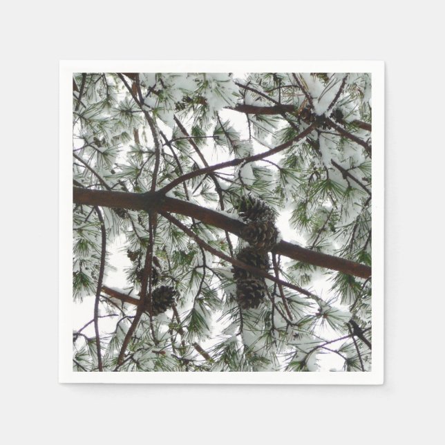 Underneath the Snow Covered Pine Tree Winter Photo Napkin (Front)