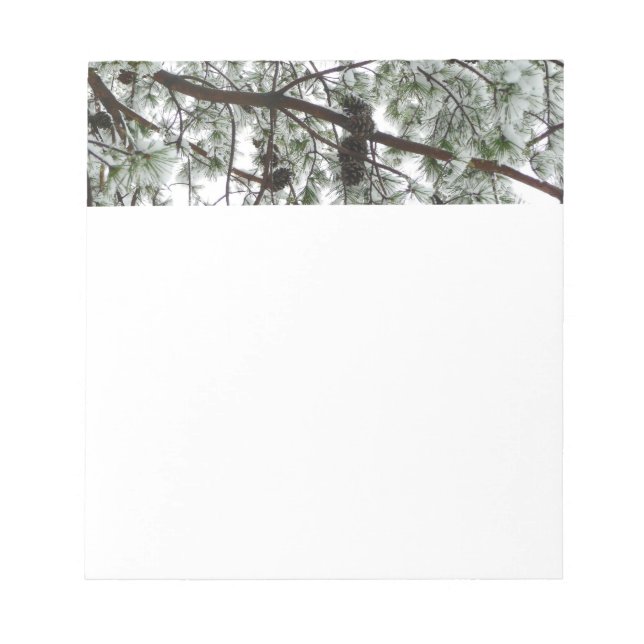 Underneath the Snow Covered Pine Tree Winter Photo Notepad (Front)