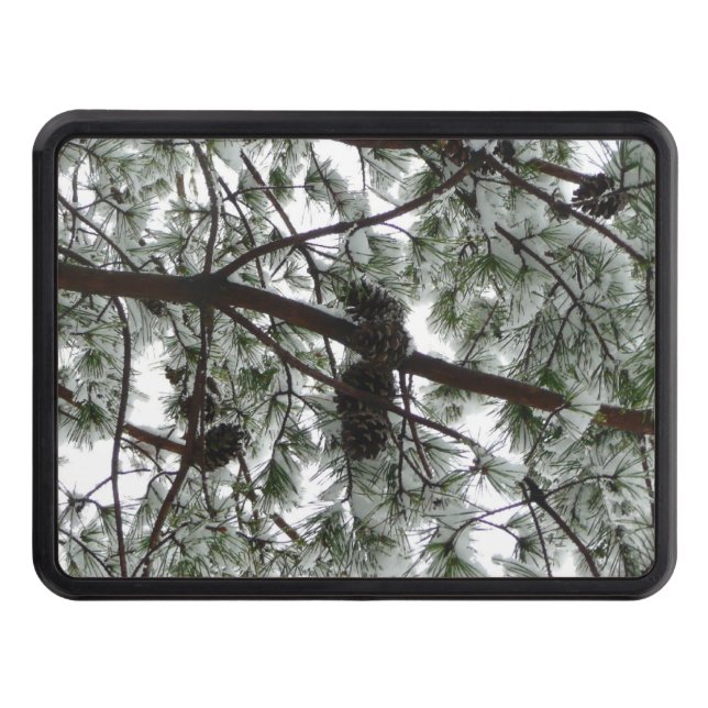Underneath the Snow Covered Pine Tree Winter Photo Trailer Hitch Cover (Front)