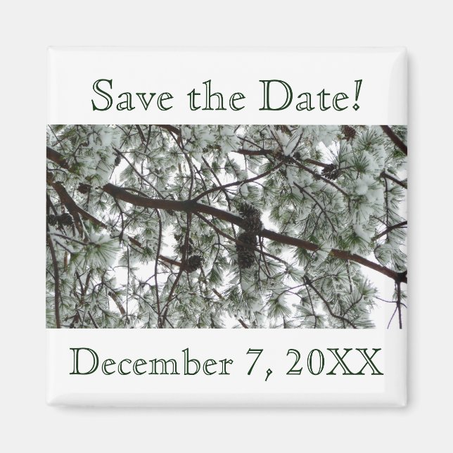 Underneath the Snow Pine Save the Date Magnet (Front)
