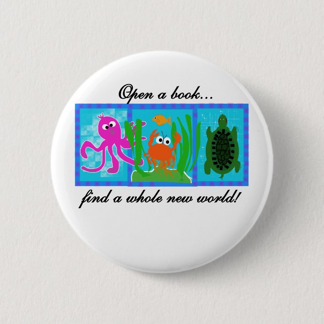 Undersea Adventure Open a Book 2 Inch Round Button (Front)