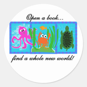 Undersea Adventure Open a Book Classic Round Sticker