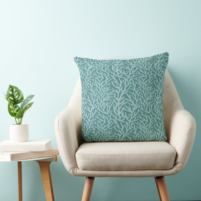 Undersea Aqua Coral Reef Throw Pillow (Chair)