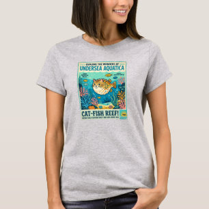 Undersea Aquatica Cat Fish Retro Travel Art T-Shirt