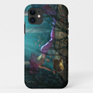 Undersea Fantasy Digital Art Mermaid and Treasure iPhone 11 Case