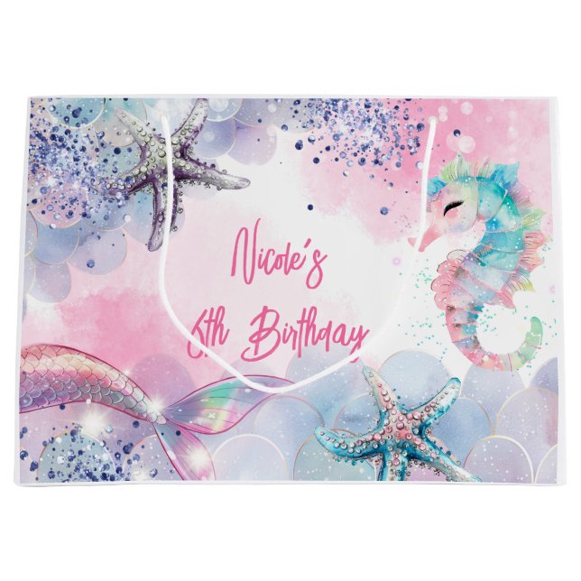 Undersea magic mermaid birthday bash large gift bag (Front)