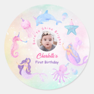  Undersea Mermaid Girl 1st Birthday Party  Classic Round Sticker
