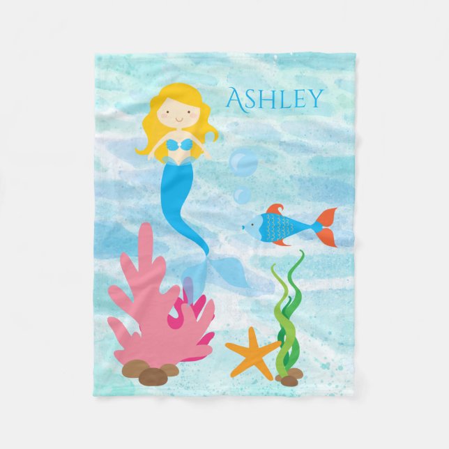 Undersea Mermaid Personalized Fleece Baby Blanket (Front)