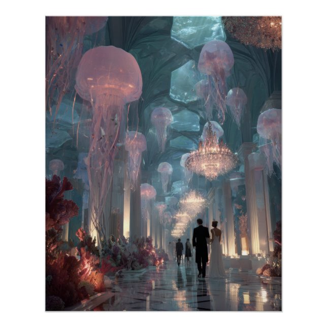 Undersea Palace Jellyfish Light Fantasy Art Poster (Front)