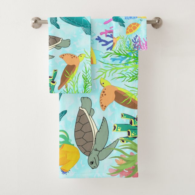 Undersea Treasures Sea Turtles And Corals Bath Towel Set (Insitu)