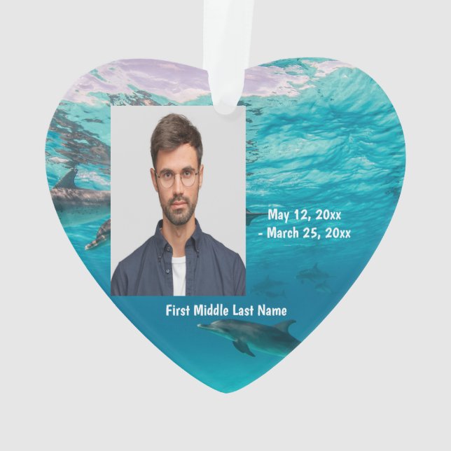 Undersea Underwater Dolphins Dated Photo Custom Ornament (Back)