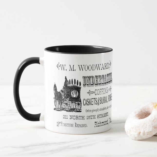 Undertaker Vintage Ad Macabre Coffee Mug (With Donut)