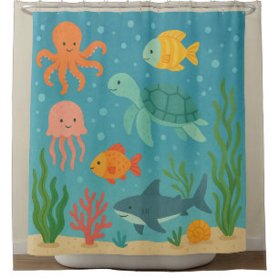 Underwater Adventure   Cute Sea Creatures Shower C