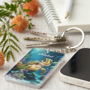 Underwater adventures with the cheerful turtle.  keychain