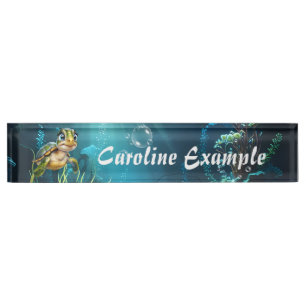 Underwater adventures with the cheerful turtle.  nameplate