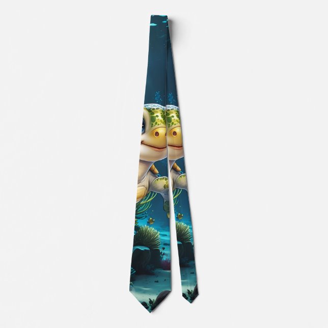 Underwater adventures with the cheerful turtle.  tie (Front)