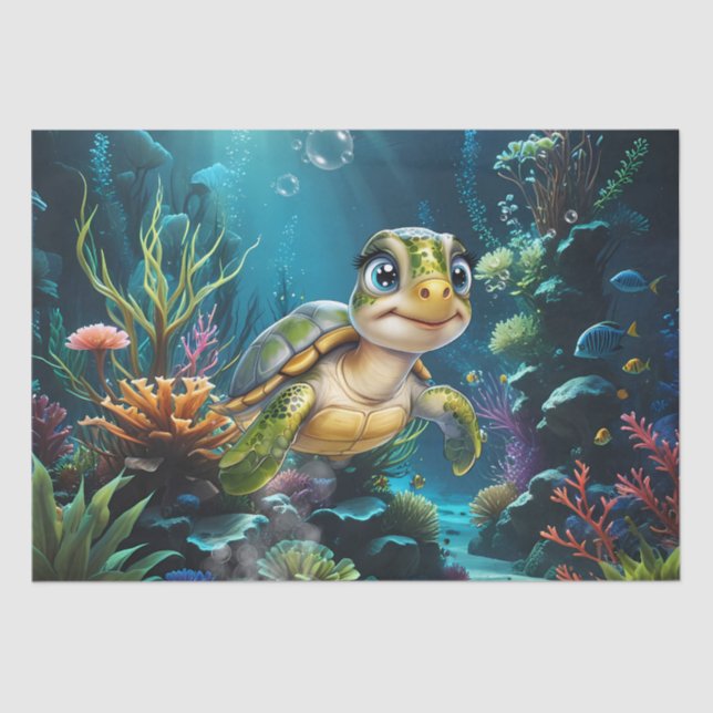 Underwater adventures with the cheerful turtle.  tissue paper (Front)