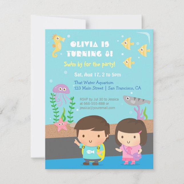 Underwater Animals Aquarium Kids Birthday Party Invitation (Front)