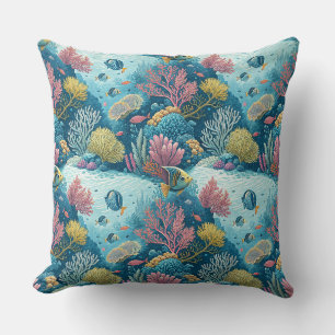 Underwater Aquatic Ocean Sea Life Fishes Pattern Throw Pillow