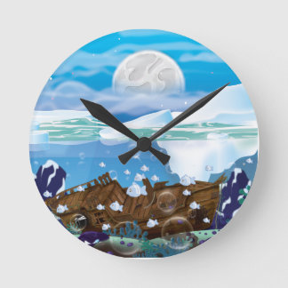 Underwater Arctic Shipwreck Round Clock
