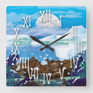 Underwater Arctic Shipwreck Square Wall Clock