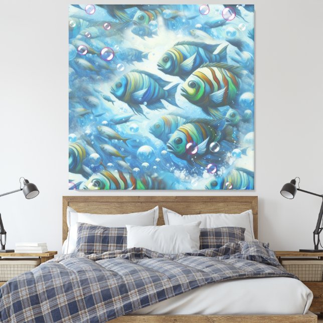 Underwater Art of Fish & Coral in Acrylic Canvas Print (Insitu(Bedroom))