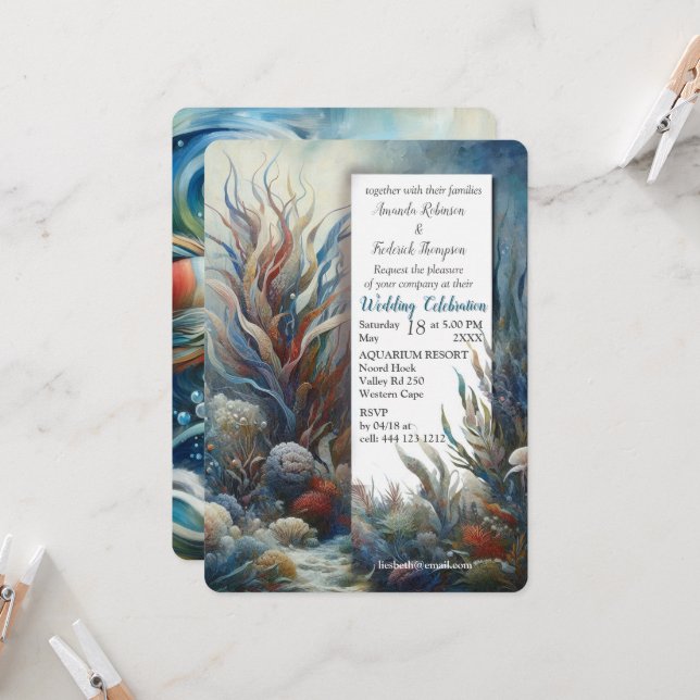 Underwater Art of Fish & Coral in Acrylic  Invitation (Front/Back In Situ)