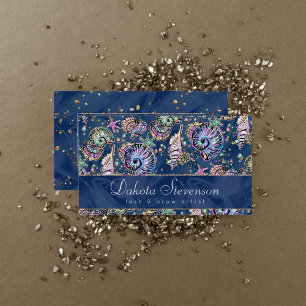 Underwater Blue Luxe   Pastel Gold Seashells Business Card