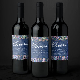 Underwater Blue Luxe Pastel Gold Seashells Wine Label